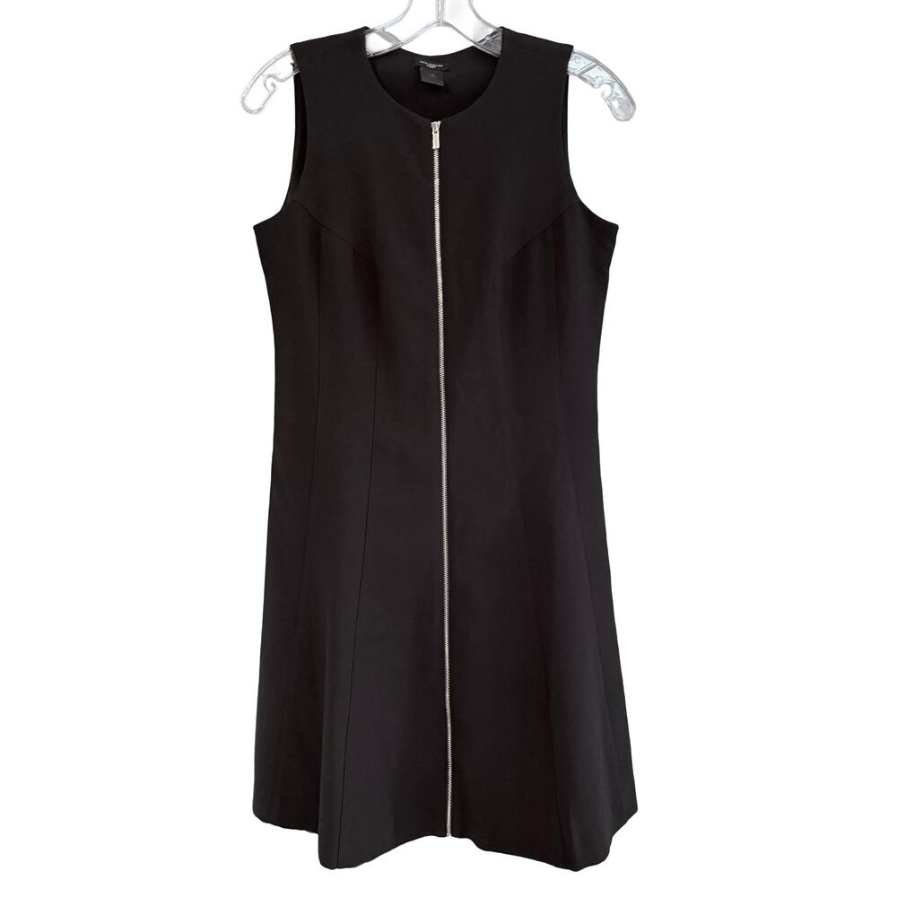 Ann Taylor Petite Black Zip Front A-Line Shift Dress Minimalist Chic Size 2P